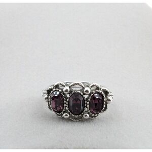 Avon Vintage Silver Tone Purple Rhinestone Three Stone Statement Ring Size 7.25